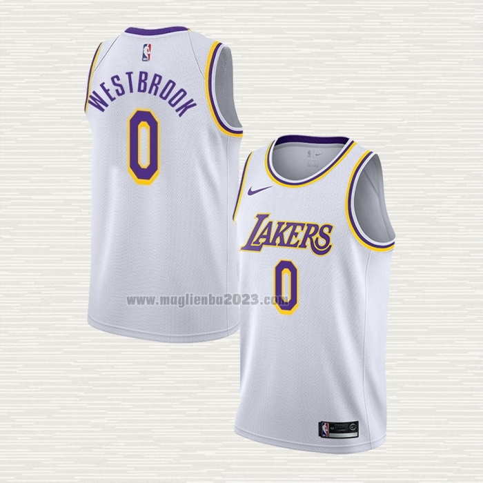 Maglia Russell Westbrook NO 0 Los Angeles Lakers Association 2021 Bianco